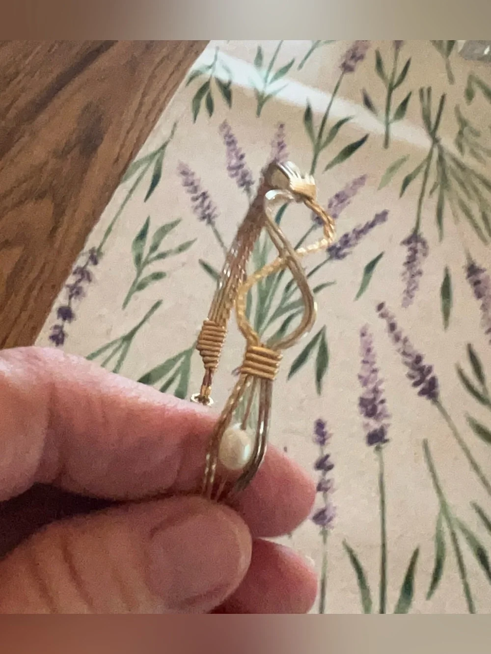 Handcrafted Gold-Tone Wire Wrapped Bracelet with Pearl Accents. Ronaldo brand